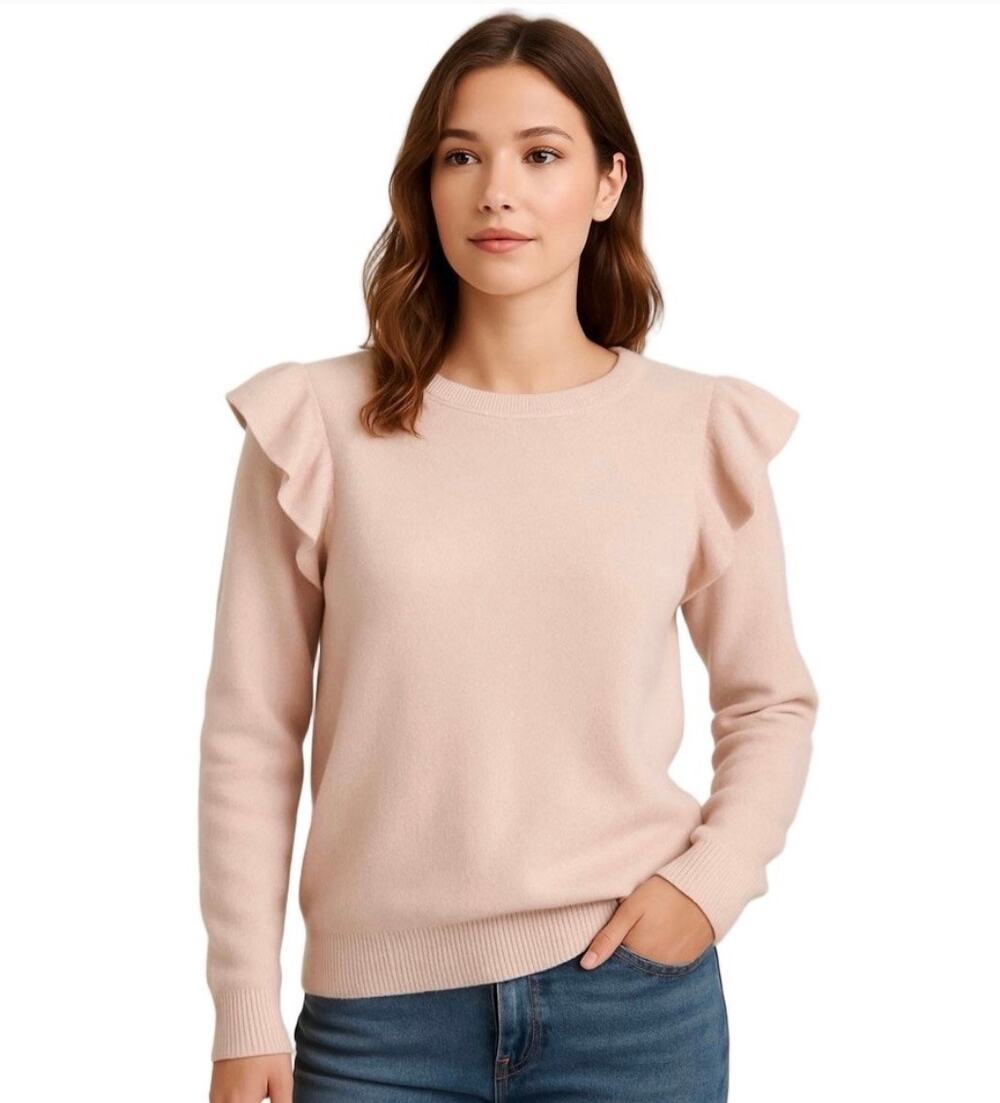 Magaschoni 100% Cashmere Ruffled Sweater Long Sleeve Powder Pink Sm Ballet Core